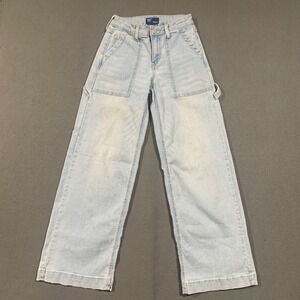 Project Indigo Women Sz 1 Light Wash High Rise Carpenter Wide Leg Utility Jeans